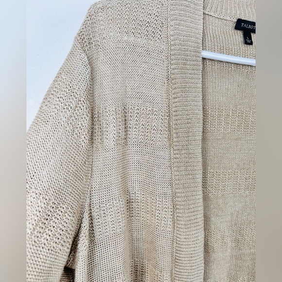Talbots tan knitted linen cardigan, Large, flowy, soft, Coastal Cozy Classic - Picture 4 of 9